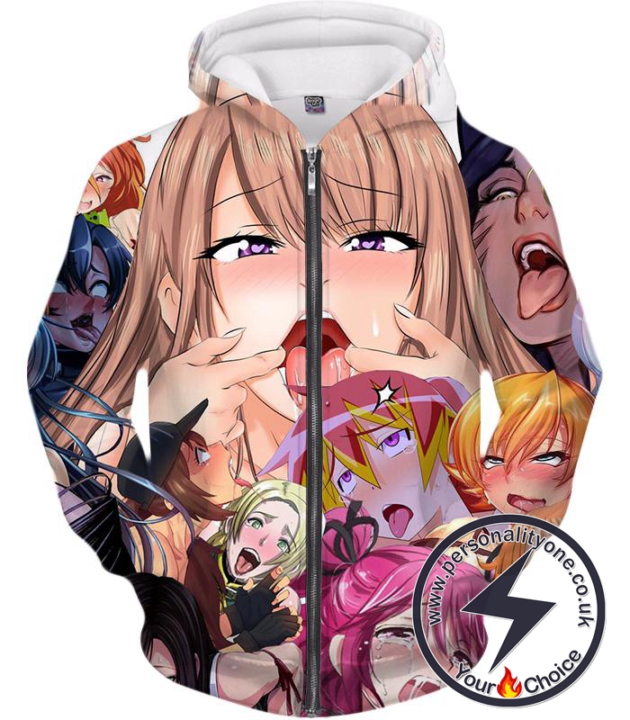 Ahegao Zip Up Hoodie Hot Anime